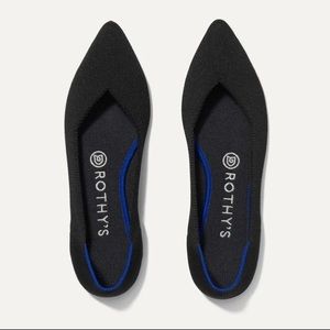 Rothy's Black Pointed Toe Flats with Blue Trim